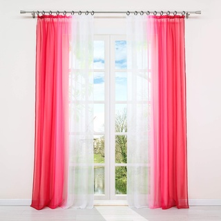HongYa 2er-Pack Farbverlauf Gardinen Transparenter Voile Vorhänge Schals mit Kräuselband H/B 225/140 cm Rot