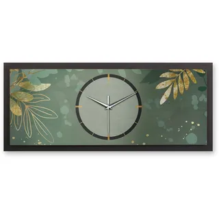 Kreative Feder 3D Designer-Wanduhr Green & Gold in modernem Metallic-Look 70x30cm rechteckig quer analog lautlos ohne Ticken (Green & Gold, leises Funkuhrwerk)
