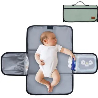 Gloppie Tragbare Baby Wickelauflage XXL Wickelunterlagen für Kleinkinder, Faltbare Wickelunterlage Wasserdicht Wickelmatte als Kulturtasche für Babyartikel, ideal als Geschenk für Neugeborene, Grün