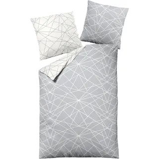Dormisette Biber Bettwäsche 2tlg grau Silber 65101-08 | Bettwäsche-Set aus 100% Baumwolle | 2 teilige Wende 135x200 cm & Kissen 80x80 cm | Geometrisches Muster