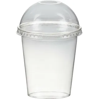 VEPATIM 150x Smoothiesbecher + Domdeckel mit Öffnung 300 ml O 95mm PET glasklar