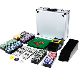 Pokerkoffer DeLuxe Pokerset mit 600 OCEAN CHAMPION CHIPS mit Metallkern á 12 g viel Zubehör Kartenmischer Kunststoffkarten Kartengeber Spielmatte Poker-Komplettset Black Jack Texas Holdem