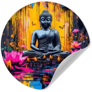 MuchoWow Wandsticker Buddha - Blumen - Kerzen - Gelb (1 St), Wanddeko Wohnzimmer Schlafzimmer Wandverkleidung, 50x50 cm 50 cm x 50 cm x 0.1 cm