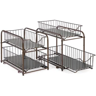 2 Etagen Stapelbarer Schrank-Organizer, Unterschrank-Organizer mit Ausziehbarer Schublade, Küchenschrank Schiebe Schublade Aufbewahrung Bad Organizer Regal für Büro, braun (2 Stück)