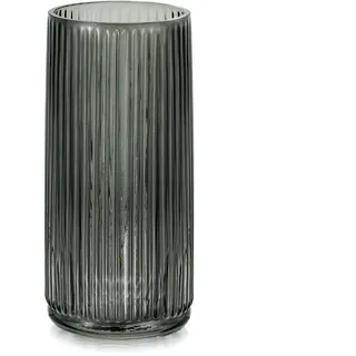 Hewory Blumenvase Glas 20cm Große Vase Grau Glasvase für Tischdeko | Ø 9cm, Gerippte Vase Schwarz, Modern Rauchglas Vase Glas für Esstisch Home Deko Wohnzimmer Zuhause Geschenk