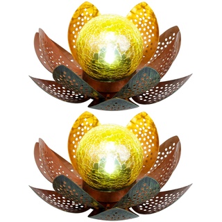 Garten Außenlampen Solarleuchte dekorative LED Solarleuchte im Lotusblüten Design, Glaskugel goldfarben, LED, 22cm, Terrasse, 2er Set