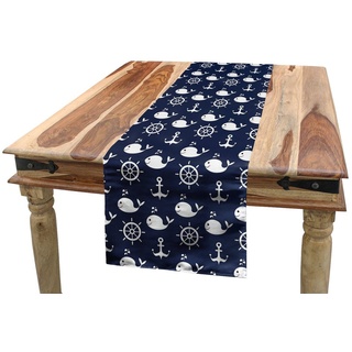 Abakuhaus Tischläufer Esszimmer Küche Rechteckiger Dekorativer Tischläufer, Navy blau Maritime Anchor Wal blau 40 cm x 300 cm