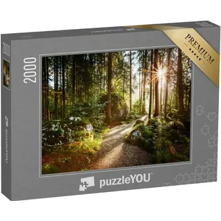 puzzleYOU: Puzzle 2000 Teile „Magische Landschaft und Weg durch den Wald in der Morgensonne“ – aus der Puzzle-Kollektion Wälder, Wald & Bäume