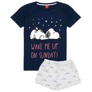 Snoopy Pyjamas Ladies Damen Top Long- oder Kurze Bottoms-Optionen Navy PJs M - M