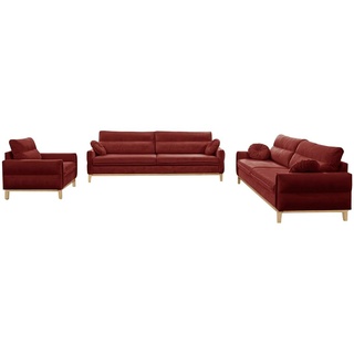 MOEBLO Polstergarnitur ESTELA 3+2+1, (Stoff Samt (Velour) Glamour Wohnlandschaft Sofa Couch Garnitur, Polstermöbel-Set Ohrensofa 3 Sitzer, 2 Sitzer und Sessel) rot
