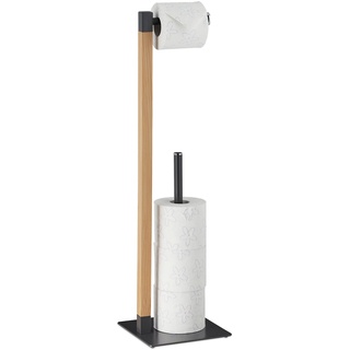 Relaxdays Toilettenpapierhalter, Ständer für 4 Ersatzrollen, stehender Klopapierhalter, HBT 73x20x20 cm, anthrazit/Natur