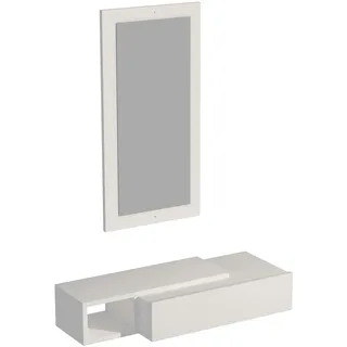 Hanah Home Modernes weißes Sideboard mit Spiegel, 82 cm | 100% melaminbeschichtete Spanplatte, 18 mm stark | Wandmontage, mehrere Ablagen, stilvolle Aufbewahrungslösung
