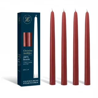 Liljeholmens Stabkerzen 4er Set Bordeaux Rot 255 x 21 mm aus Stearin | RAL- & Nordic-Swan-zertifizierte Stearinkerzen aus Schweden - tropffrei, rußarm und ideal für Advent sowie Tischdeko