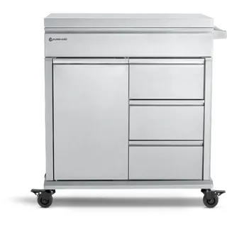 BURNHARD® Grillablagetisch Grill Beistellwagen (Soft Close Schubladen, kompatibel mit Earl & FRED Gasgrills, Grilltisch) silberfarben