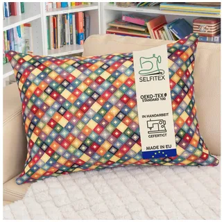 Selfitex Dekokissen XXL 60x80, inkl. Füllkissen, bunter Gobelin-Stoff, Sofakissen aus einer Baumwollmischung, für Bett und Couch. bunt