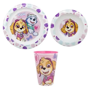 PAW PATROL Kindergeschirr-Set Paw Patrol Skye Everest Kinder Geschirr-Set 3 teilig (3-tlg), 1 Personen, BPA-Frei, XL Becher Teller Schüssel bunt