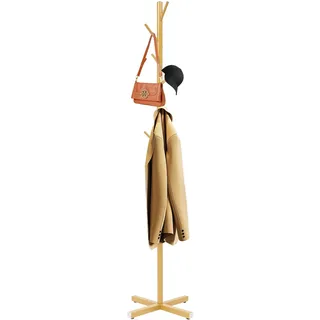 DHQCQL Garderobenständer, 46 * 173cm Standgarderobe in Baumform, Kleiderständer mit 7 Haken und 4 Anti-Rutsch-Fußpads, Jackenständer für Mäntel, Jacken, Taschen, bis zu10kg (Gold)