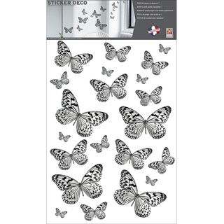 Dekoration, selbstklebend 152895 Schmetterlinge N&B [1 Bogen 48 x 48 cm], Vinyl, Grau, 48 x 68 cm