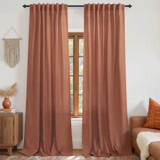 KOUFALL Leinen Vorhänge für Wohnzimmer und Schlafzimmer - Boho, Durchsichtig, Bunt, Hippie-Stil - 2 Paneele, 274 cm Lang, Terrakotta-Rost
