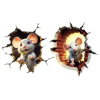 Housoutil Wandtattoo Mauseloch 2 Stück Abziehbar 3D Wandaufkleber Pvc Für Wohnzimmer Kinderzimmer Dekorative Wanddekoration Zum Aufkleben