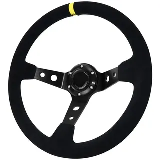 Acclcors Universal Racing Lenkrad, Gaming Lenkrad 13.6" 6 Schrauben Griff Wildleder Deep Dish mit Horn Taste für Rennen/Rallye/Motorsport/Auto Sim Fahren(Schwarz)
