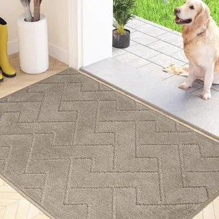 DigiRigi® Schmutzfangmatte für innen – 50 x 80 cm, schmal, waschbar, saugfähige Mikrofaser & Polyester, rutschfeste TPR‐Rückseite, Eingangs... - Beige
