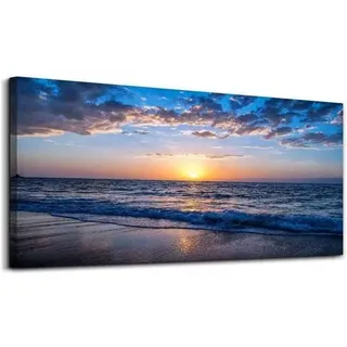 Leinwandbild Sonnenuntergang Strand Meer Modern 100x50cm