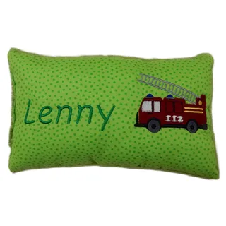 Momelie Grünes Schmusekissen * Kuschelkissen * Feuerwehr * mit Namen Bestickt * 17 x 29 cm * SK-gn_0025