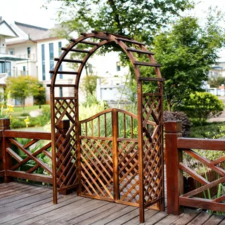 Wetsfgdg Rosenbogen aus Holz Rankhilfe für Kletterpflanzen,Torbogen Pergola mit Rankgitter,wetterfestes Spalier Rosenbogen für Garten,Hochzeit,PartyEinfache Montage(120x50x217cm-Torbogen und Tür)