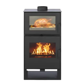 Kaminofen holzofen ALAZ K9M Schwarz 9 kW, Kaminofen mit Backfach, Kamin Heizofen Dauerbrandofen Holzofen, Кaminholz Hüttenofen, Кaminfeuer, Fireplace Wood