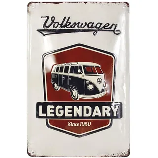 BRISA VW Collection - T1 Bulli Bus Blechschild Vintage Dekoration | Volkswagen Retro Metallschild Wandschild Garage Werkstatt Hobbykeller, Vintage Logo/Grau