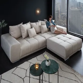riess-ambiente Big Sofa ELEGANCIA 285cm champagner beige Vogue Velours Samt inkl. Kissen Federkern - Beige