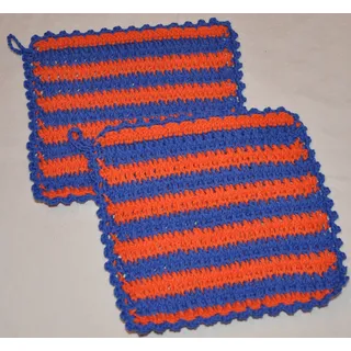 Sibylles Geschenkeartikel 1 Paar gehäkelte Topflappen, orange-blau