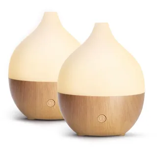 SALKING 2ER Aroma Diffuser, 100ml Kleiner Ultraschall Aromatherapie | Diffusor für ätherische Öle, mit automatischer Abschaltfunktion, Warmweiß Licht Weiß Holzmaserung für Zuhause Büro