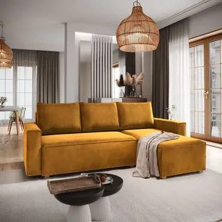 Masseno Ecksofa SILES mit Schlaffunktion L-Form, Sofa mit Bettkasten, Wohnzimmersofa, Couch, Soffa, Bettsofa, Couchgarnitur- Gelb, MONOLITH 48 - Gelb