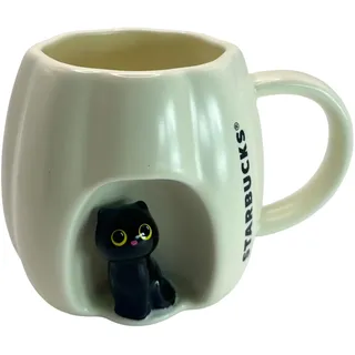 STARBUCKS Katzen Tasse Halloween Kürbis 2026 Limited Edition weiß mit schwarzer Katze, Pumpkin 413 ml