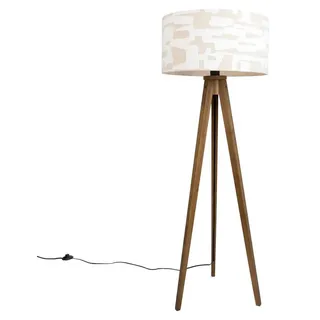 Qazqa Rustikal Landhaus Tripod Lampe, Tripod Leuchte - Tripod Classic - Braun, Rund, Holz, max. 15W, Geeignet für LED, 140cm, Ideal als Wohnzimmer... - Braun
