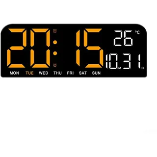 Donkivvy Digitale Wanduhr, 26,7 cm großes Display, LED-Bildschirm, Wecker mit Datum/Uhrzeit/Temperaturanzeige, Wanduhren für Zuhause, Büro, Schlafzimmer (orange)