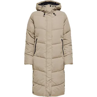 Steppmantel ONLY "ONLMEGAN LIFE LONG PUFFER COAT CS OTW", Damen, Gr. M, silber (silber mink), Steppware, Obermaterial: 100% Polyester, unifarben, lang, Mäntel Steppmantel, verdeckter Zipper, Reißverschlusstaschen, winddicht