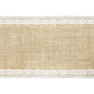 partydeco Tischläufer, Tischläufer Jute mit Spitze 28cm x 2.75m Rolle natur braun / weiß weiß