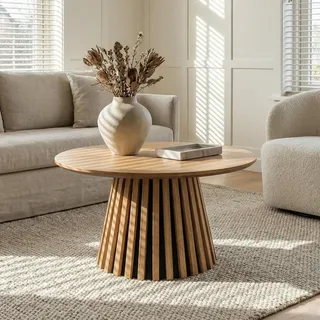 Furnhouse Svendborg Couchtisch ø60x40 cm | Eichenfurnier | Rund | Natur Eiche – Skandinavisches Design, Wasserabweisend