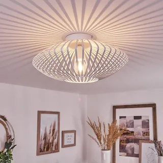 HOFSTEIN Deckenleuchte Wemude, runde Deckenlampe aus Metall in Weiß - 1-flammige E27-Fassung, spannender Lichteffekt Gitter-Optik, Retro-Leuchte für Esszimmer, Küche, Schlafzimmer, Durchmesser: 40 cm