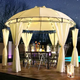 LED - Pavillon Ø 350cm Lavo Garten Pavillion Rund Solar Pavilion Gartenzelt Designer Pavilon - braun - Braun