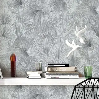 K&L Wall Art abstrakte Gingko Tapete Guido Maria Kretschmer Fashion Vliestapete silber Blumentapete
