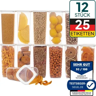uandu Vorratsdosen mit Deckel Luftdicht Set, BPA frei, Aufbewahrungsbox Küchenorganizer, Vorratsbehälter Mehl Aufbewahrung Küche - 12x1750ml | ... | Weiß