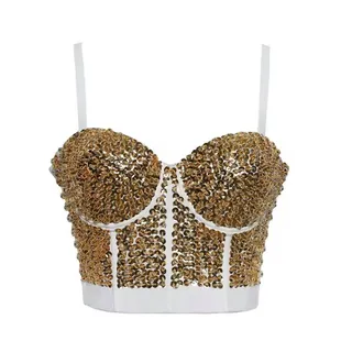 Quality Elegance Spaghettitop Sequin Embroidery Spaghetti Top Sexy Bustier L