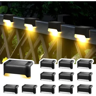 Solarleuchten Für Den Außenbereich, 12er-pack Treppenlichter, Wasserdichte Led-leuchten Für Außentreppen, Stufen, Zäune, Höfe, Terrassen, Dachrinnen, Einfahrten, Dekorationen (schwarz, Warmweiß) [ener