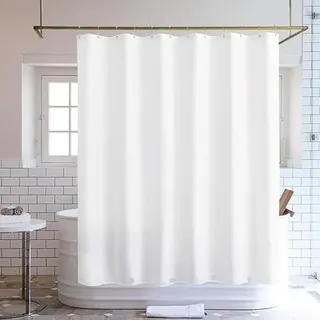 UUDIHO Lange Duschvorhangmatte aus Stoff, wasserdicht, Hotelqualität, weiß, maschinenwaschbar, Material in Leinenoptik für Badezimmer (300 x 200 cm / 118 x 79 Zoll (B x H/Badewannenvorhänge))