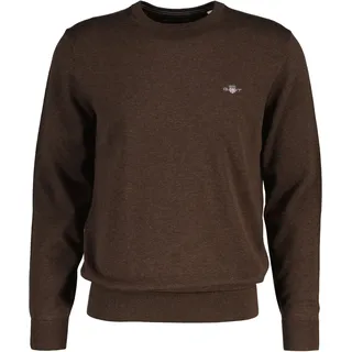 GANT Herren Stirckpullover - CLASSIC COTTON C-NECK, Rundhals, Baumwolle, Regular Fit Dunkelbraun / XL
