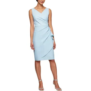 Alex Evenings Damen Slimming Short Ruched Cocktail Dress with Ruffle (Petite and Regular Sizes) Cocktailkleid, Hell, blau, 44 - 42